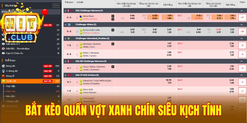 Bắt kèo quần vợt xanh chín siêu kịch tính