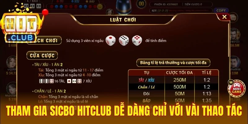 Tham gia sicbo Hitclub dễ dàng chỉ với vài thao tác
